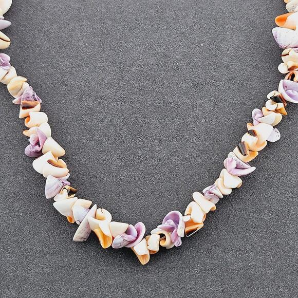 Multicolor Beaded Swirly Shell Necklace Natural Beachy Mermaidcore Tiki Party - Picture 2 of 5